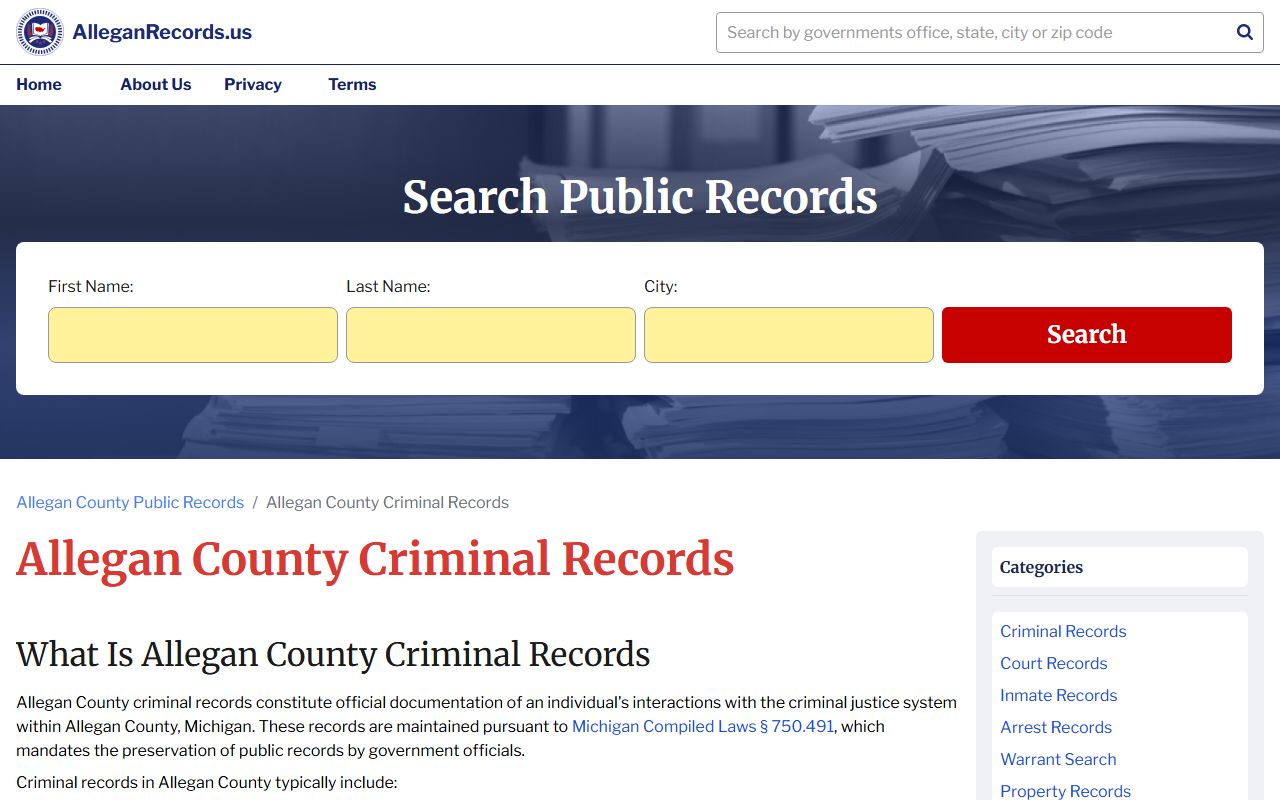 allegan county background check criminal records