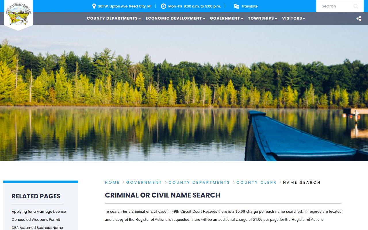 Huron County website for clerk and background check records