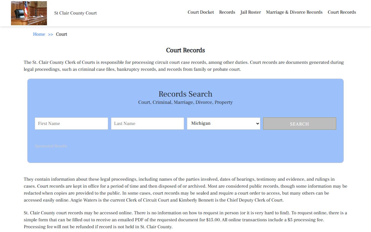 Court records search interface for Iosco County background check access