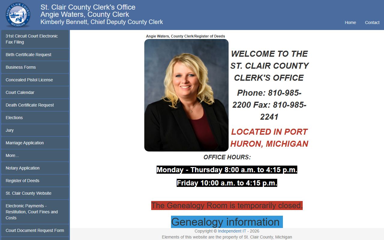 Iron County Clerk records page for background check access