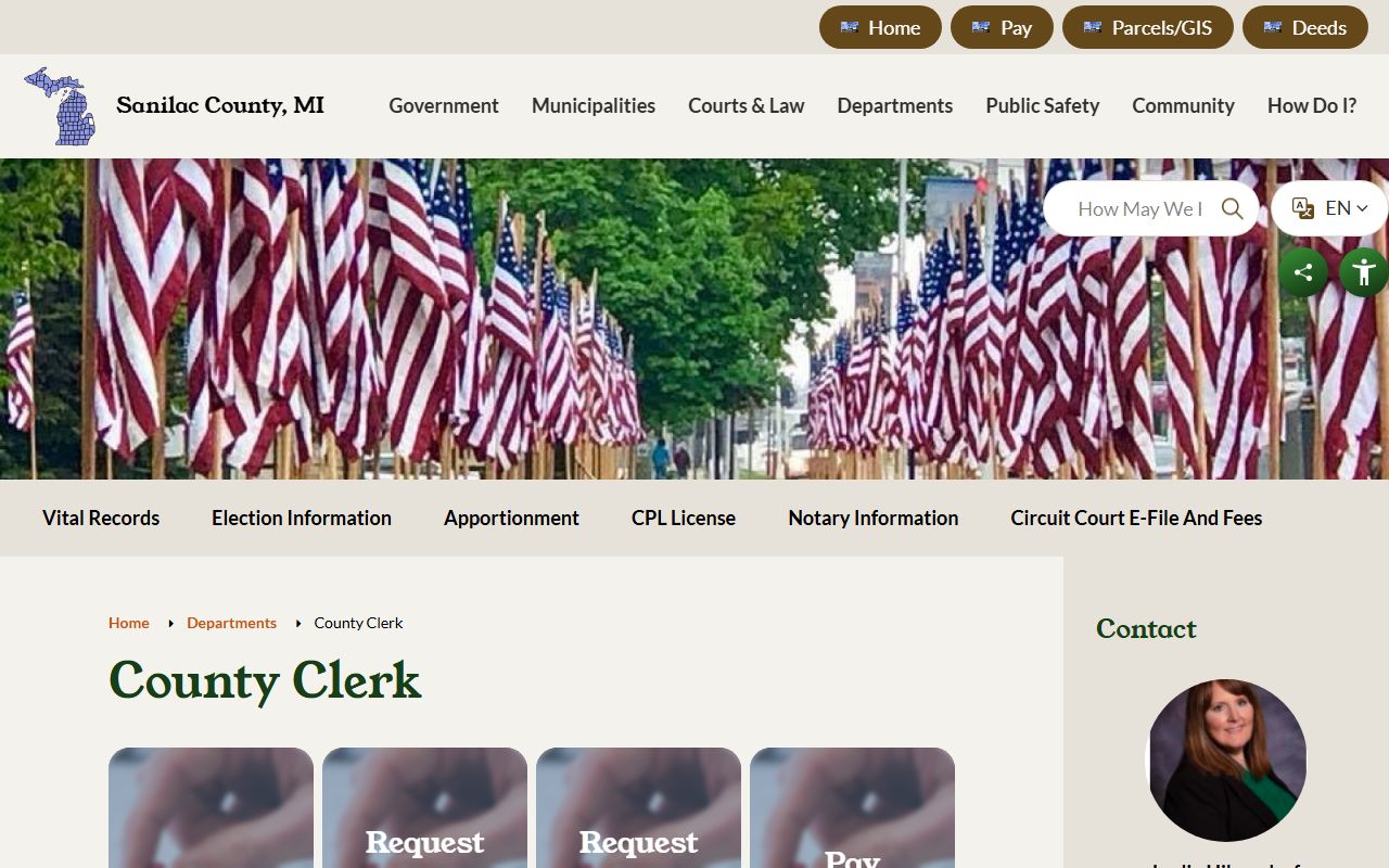 Isabella County departments page showing clerk records services